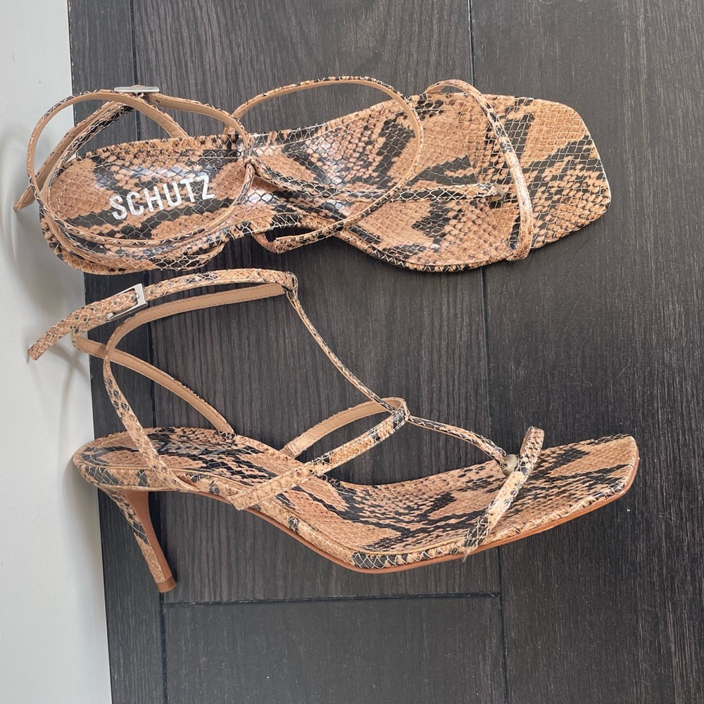 Schutz Tan snakeskin sandals